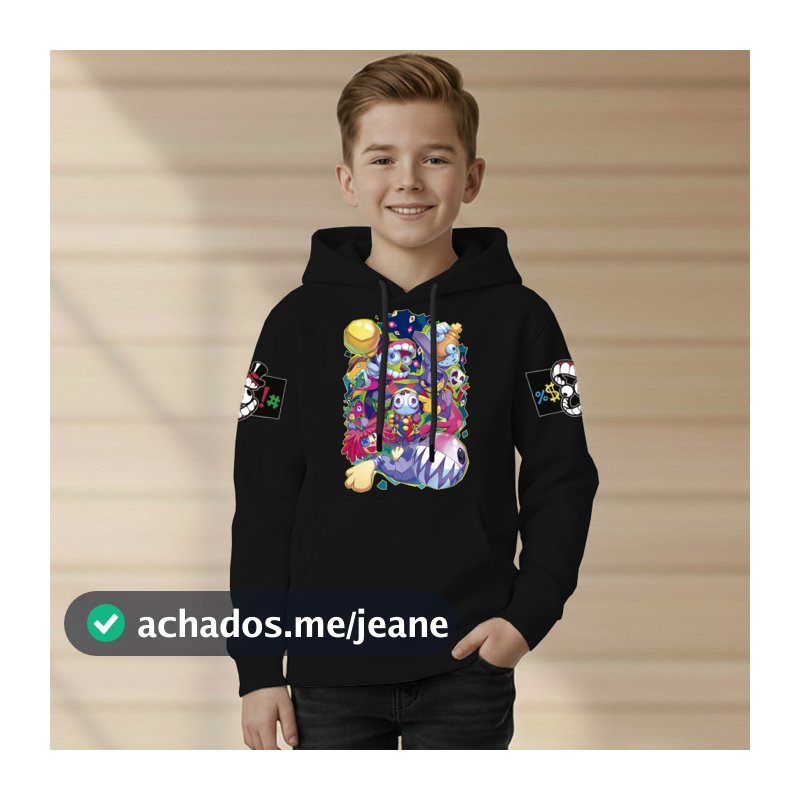 Moletom Blusa Do Digital Circus Com Capuz Bolso Estampado Premium T-shirt Do Tamanho 2 Ao GG
