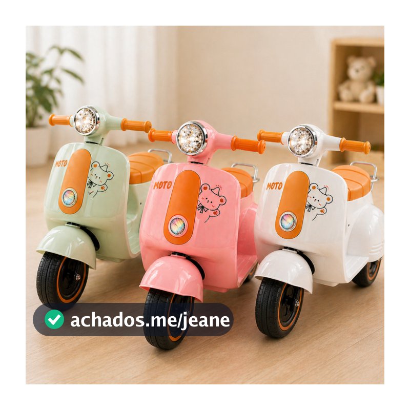 Moto Elétrica Infantil Scooter 6V Recarregável Com Música Luz Farol LED Frente e Ré 3 Rodas Até 30kg