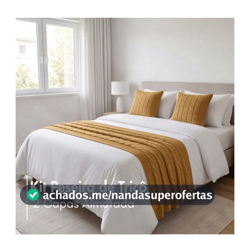 Kit Peseira de Tricô + Capas de Almofada Decorativas Sofisticadas para Cama Sofá Sala Luxo