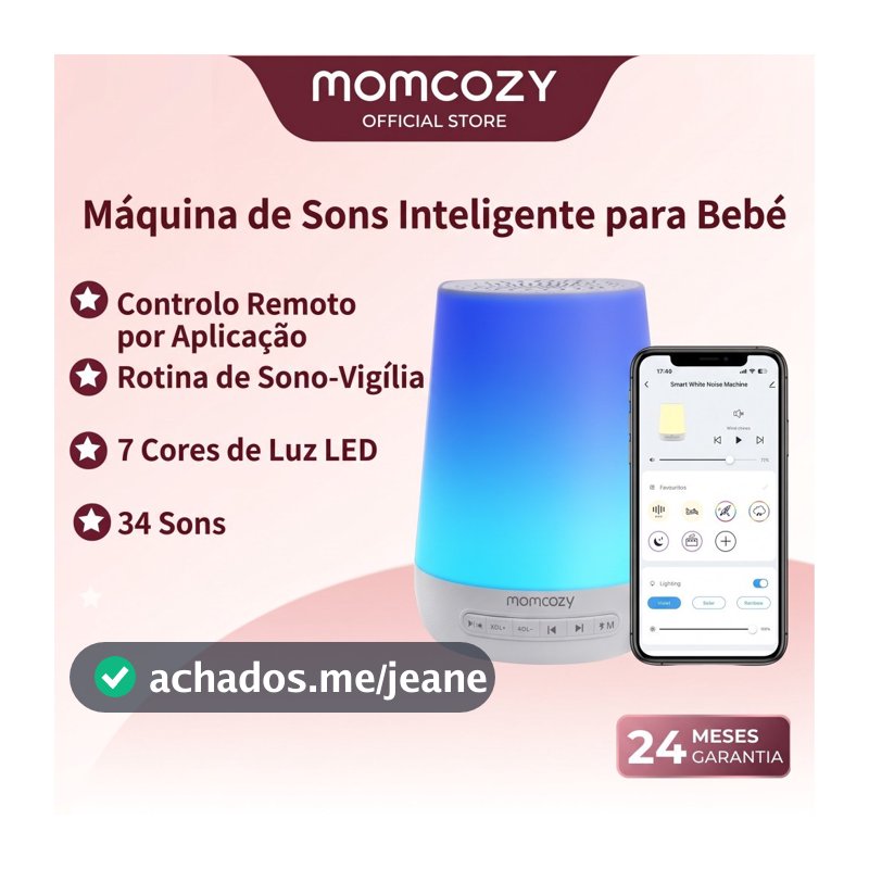 Máquina De Ruído Branco Momcozy Para Bebês Dormindo Com Luz Noturna Treinador De Dormir Crianças 34 Sons Calmantes App