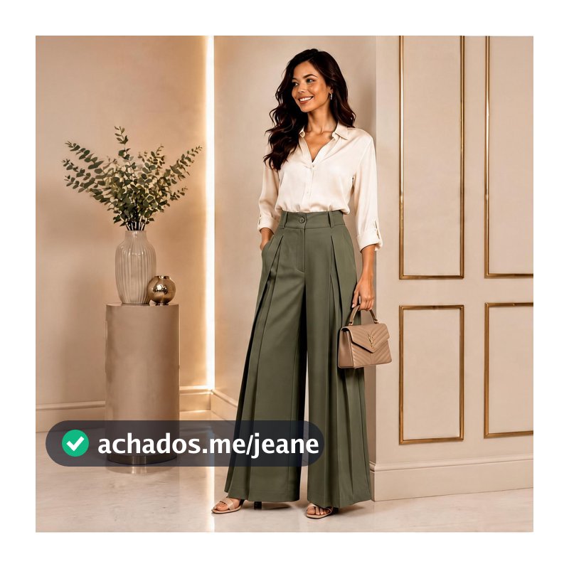 Calça Pantalona Feminina em Alfaiataria Barbe Cintura Alta com Pregas e Bolsos