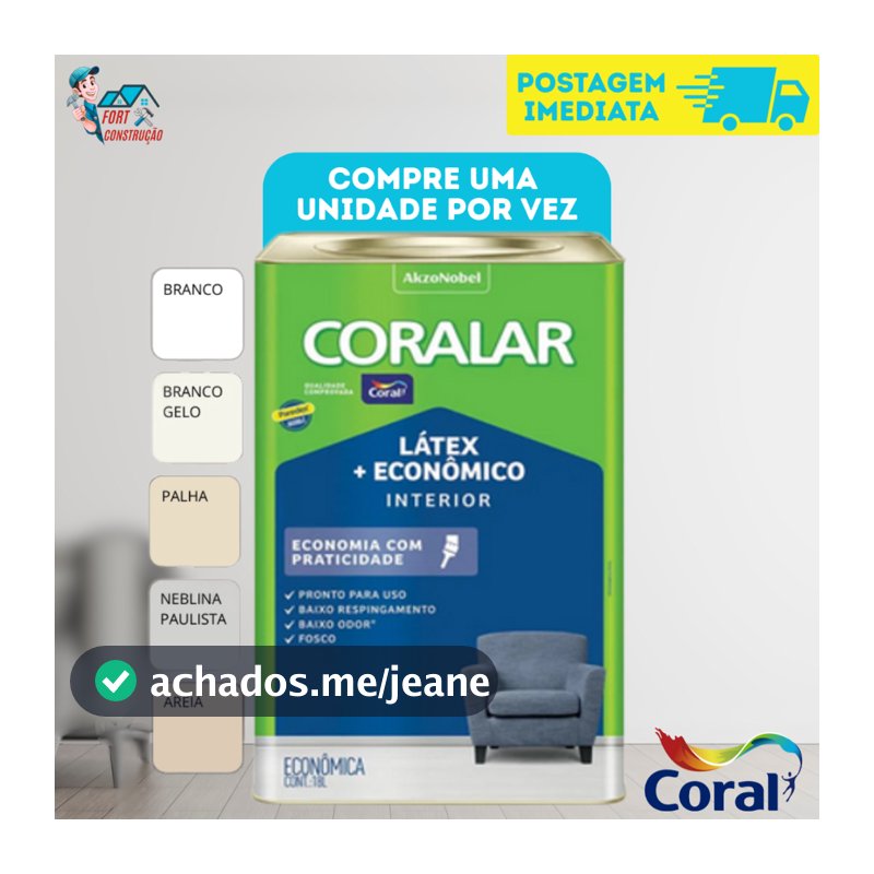 Tinta Látex Econômica Coralar Paredex Secagem Rápida 18 Litros Coral - cores | Parede, quarto, sala