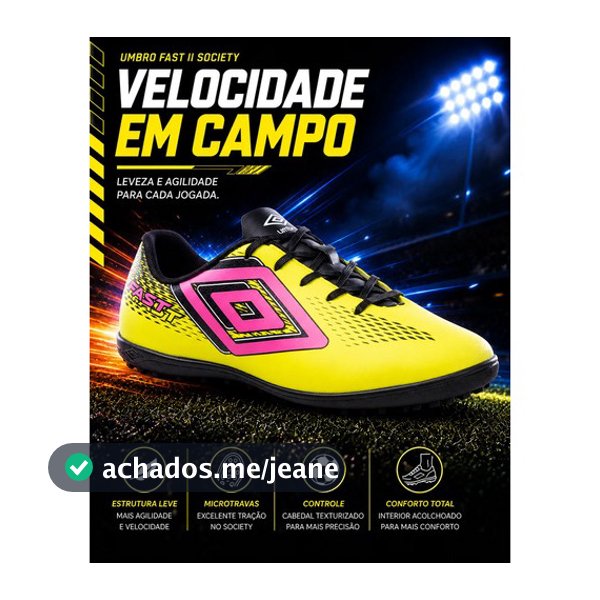 Chuteira Society Umbro Fast II Original Chuteira Futebol de Society Campo Sintético Confortável