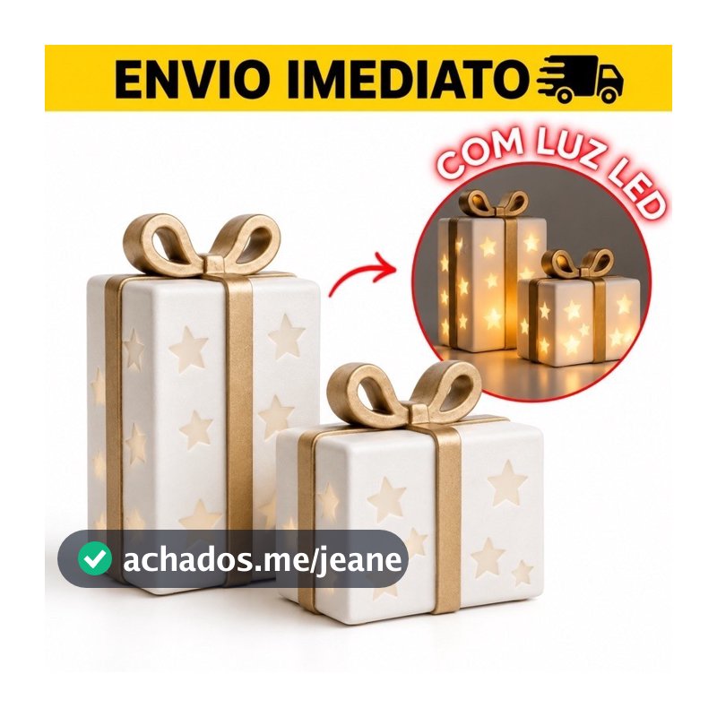 Kit 2 Caixas de Presente com LED Decoração de Natal Iluminada
