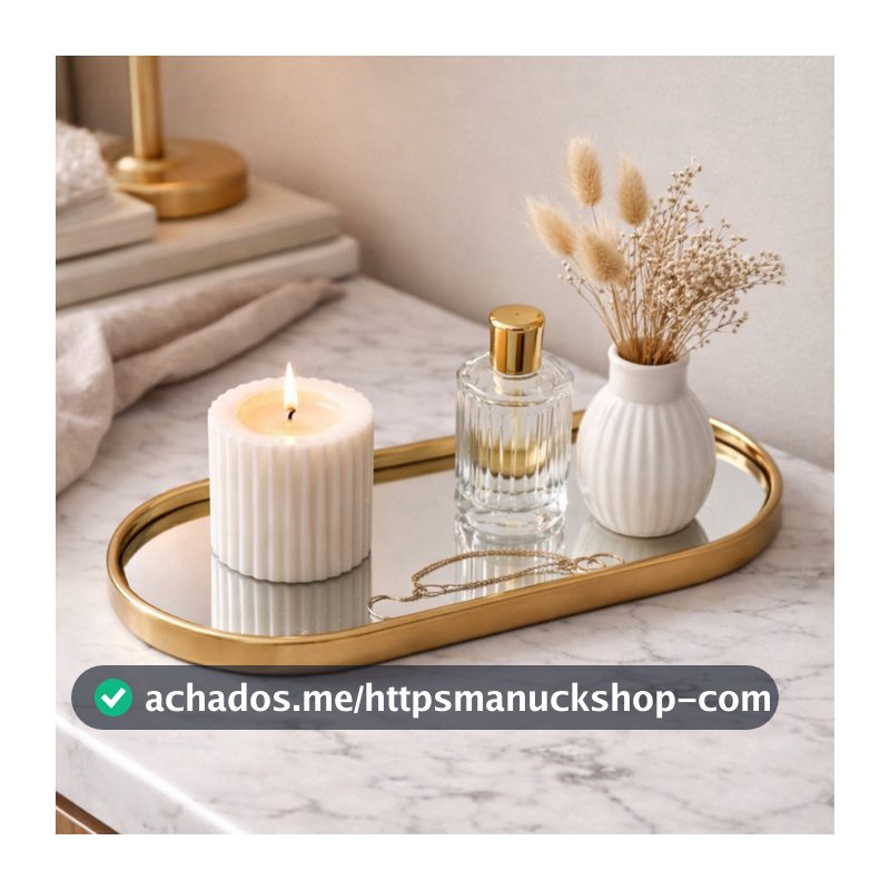 Bandeja Espelhada Banheiro Lavabo Bandeja Decorativa Multiuso Preta Dourada