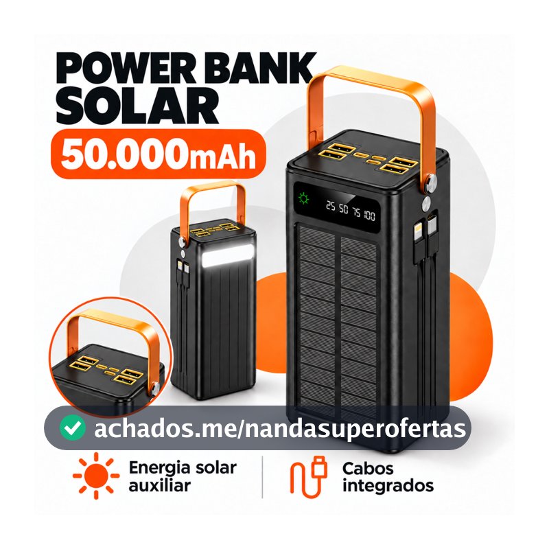 Carregador Solar Portátil 30000/50000mah Turbo Rápido Power Bank Grande Tela Digital