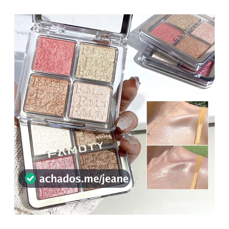 Paleta de Iluminadores Faciais em 4 Cores, Pó Compacto Suave com Brilho Perolado, Maquiagem Iluminadora de Longa Duração