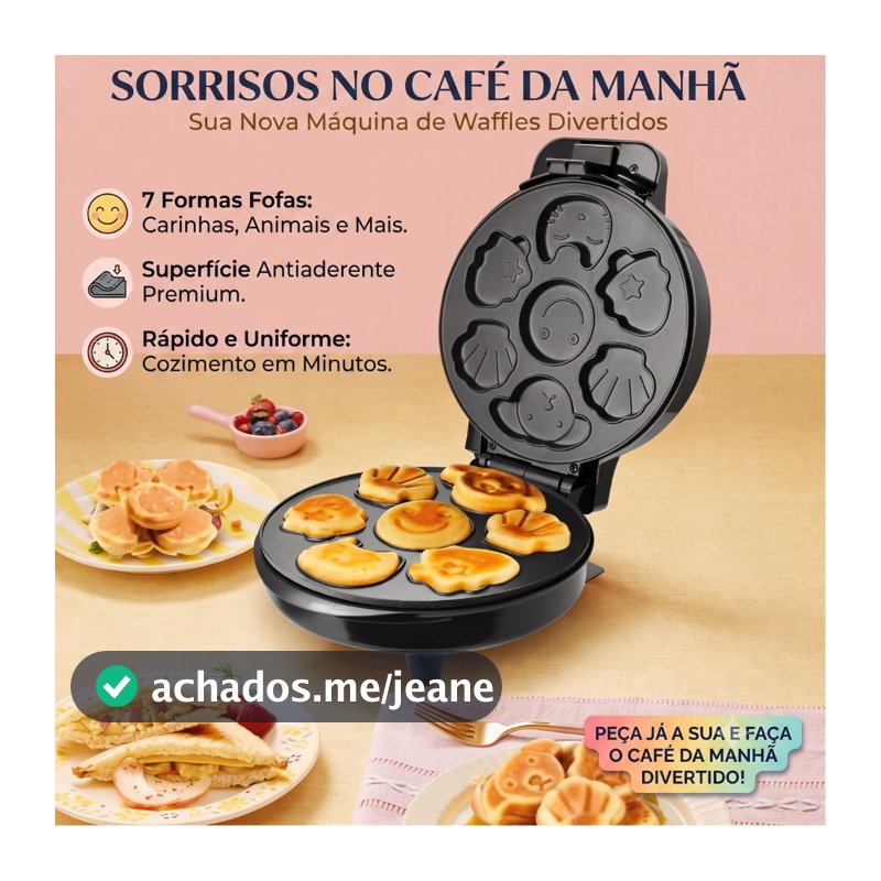 Máquina De Waffle Elétrica Mini 110V Antiaderente Formatos Divertidos Rápida Compacta Casa Bolinhos