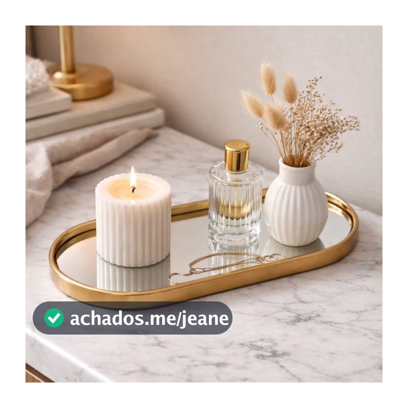 Bandeja Espelhada Banheiro Lavabo Bandeja Decorativa Multiuso Preta Dourada