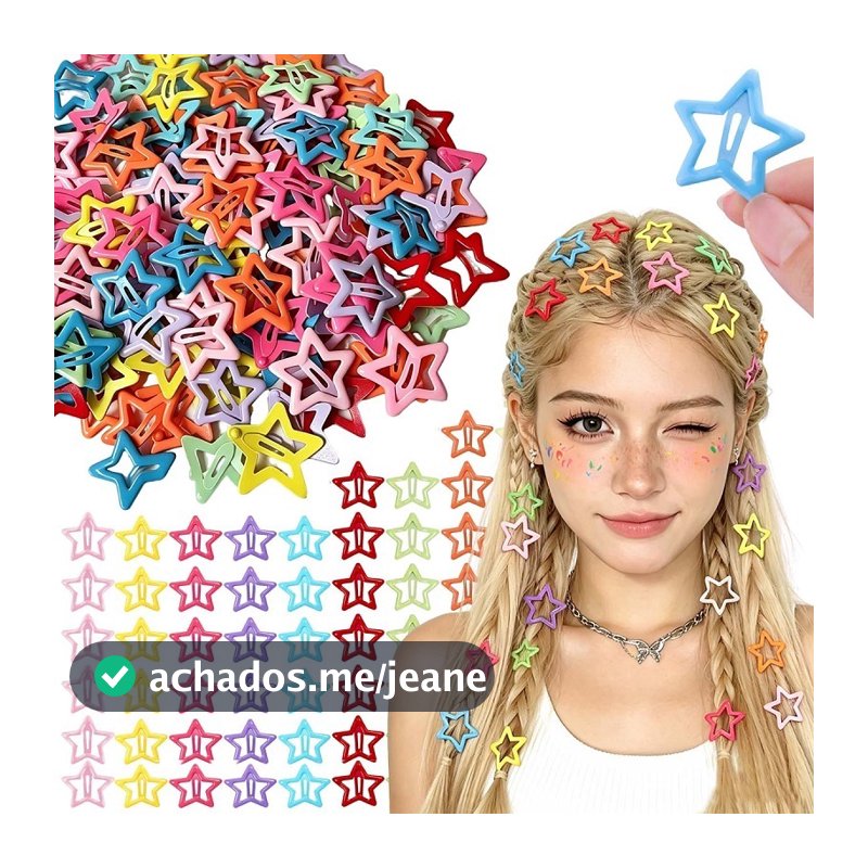 Kit 60 ou 100 Presilhas Tic Tac de Estrela Coloridas para Cabelo Infantil Feminino Cores Sortidas Macaron