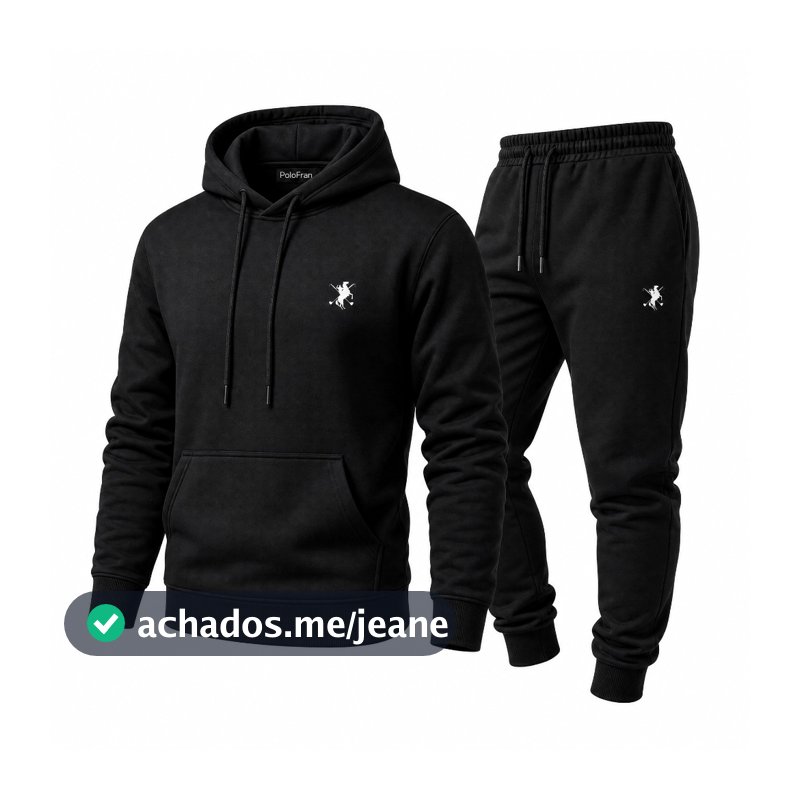 Conjunto Moletom Unissex Polo Fran Original Calça e Blusa Com Capuz Bolso Canguru