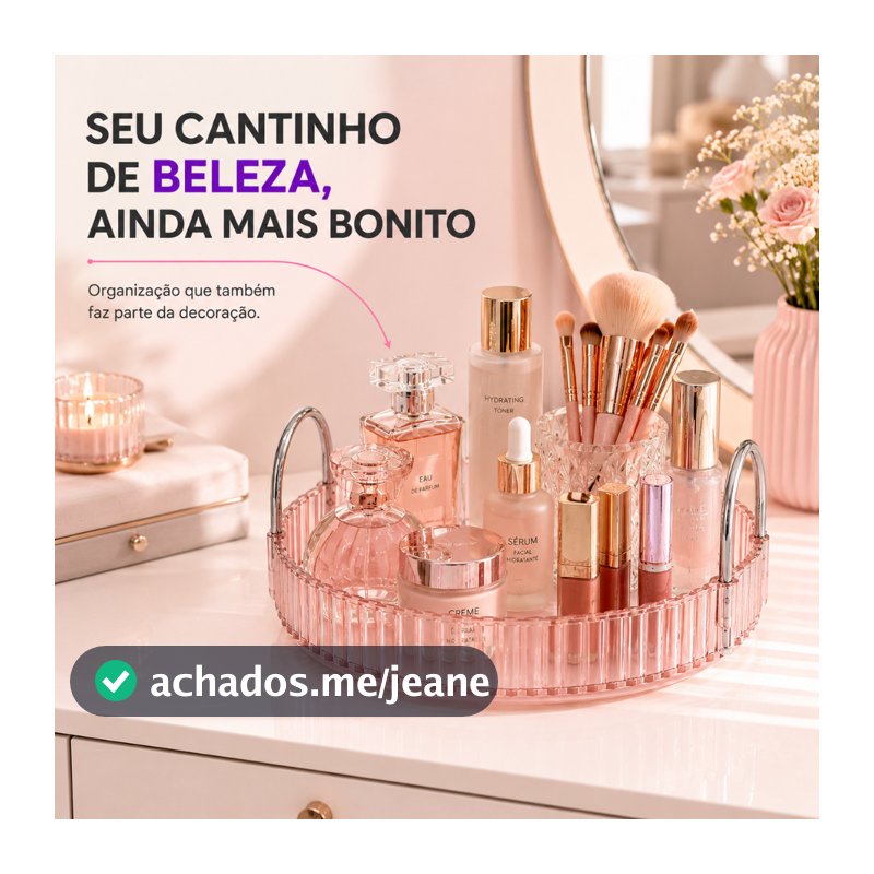 Organizador Maquiagem Bandeja Multiuso Cosmeticos Rosa Claro Transparente