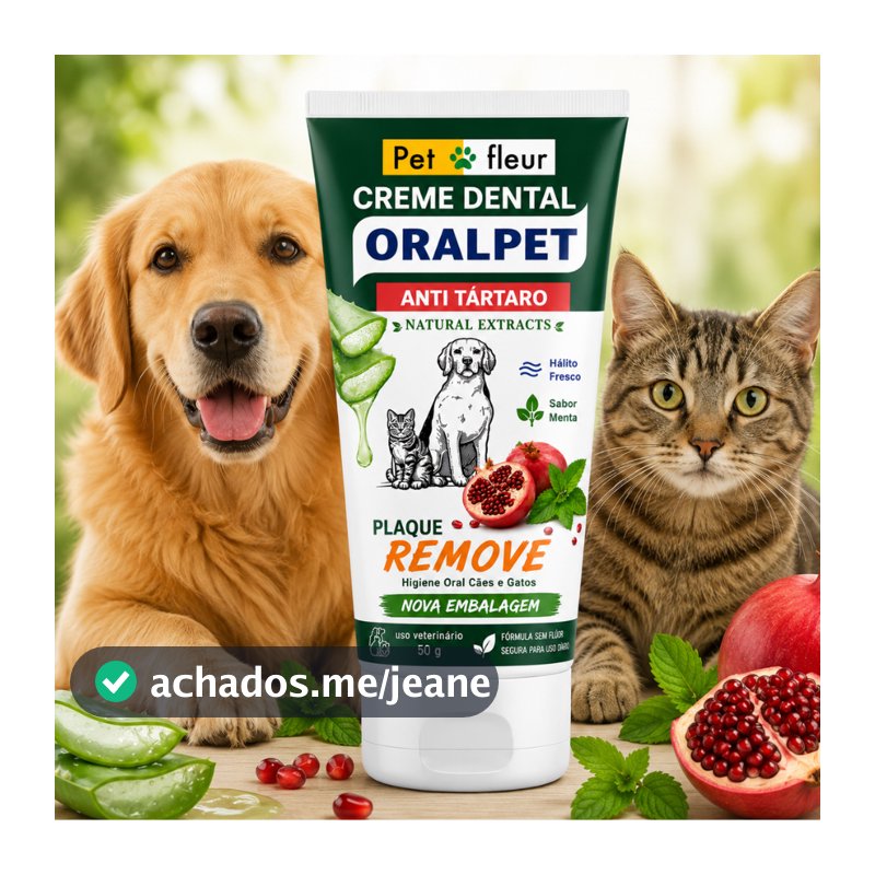 Creme Dental  Pasta de dente Cães Gatos AntiTartaro e Cáries  Enzimático Ativos Naturais  - Petfleur