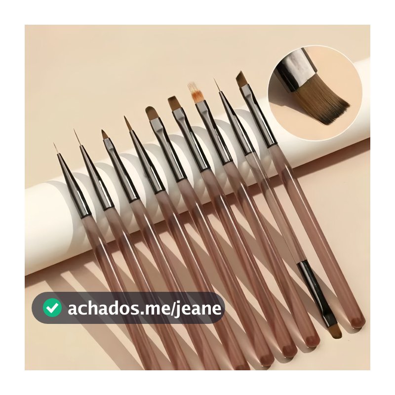 Kit 9 Pincéis Para Arte De Unhas Conjunto De Ferramentas Desenho De Polimento De Gel