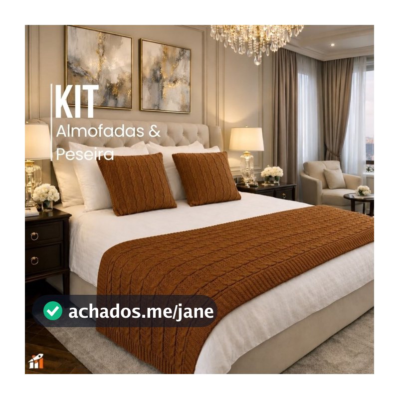 Kit Peseira para Cama com 2 Capas de Almofada Tricô Luxo Decorativo Casal Queen Elegante