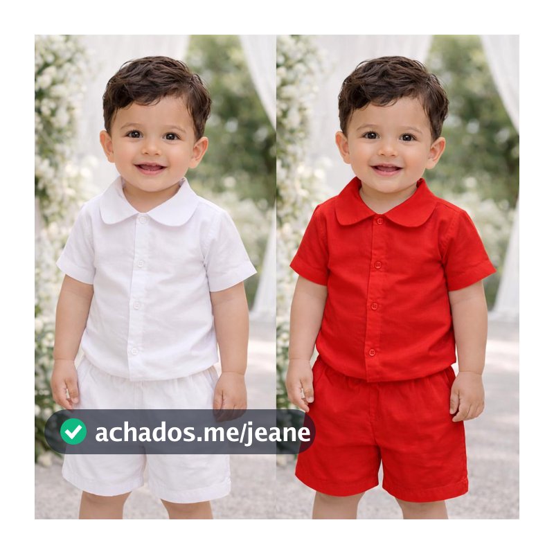 Conjunto Mauricinho Infantil Menino Tactel Verão 1 2 3 Anos Branco Vermelho