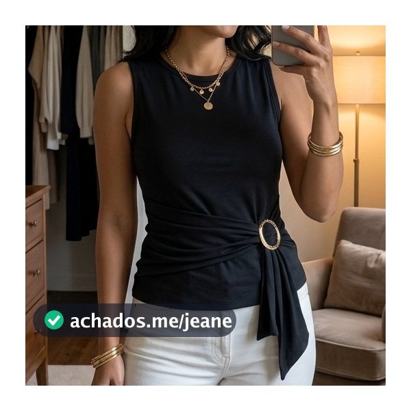 Regata Acinturada Blusa Feminina Fivela Ajustavel Elegante Polimicro Chique Formal Casual