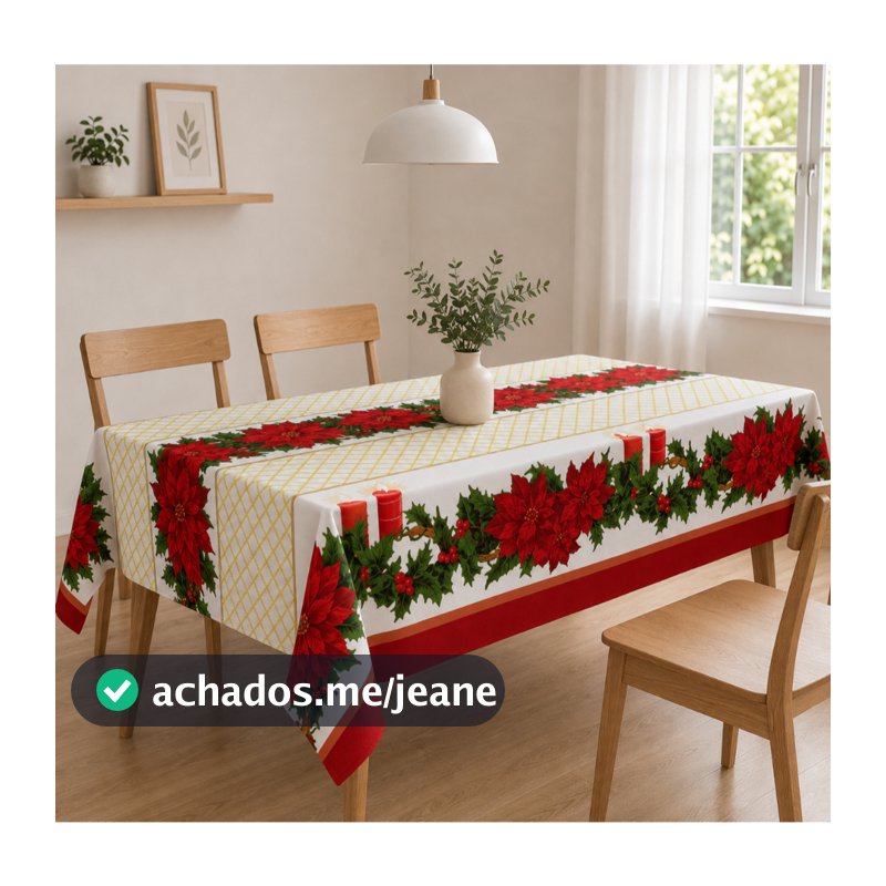 Toalha de Mesa Natalina Oxford Estampada – Decoração de Natal para Cozinha e Sala