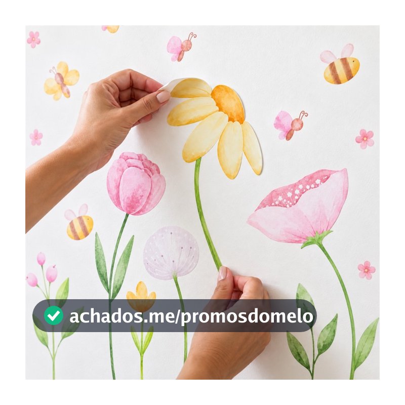 Adesivo de Parede Infantil Flores Aquarela e Abelhas De Recorte Floral