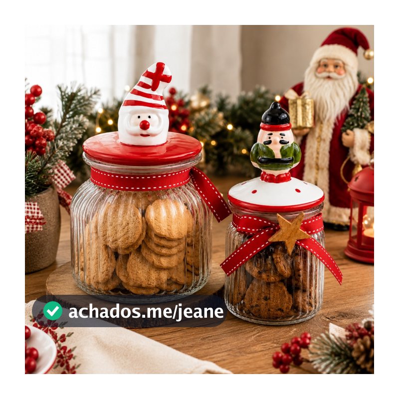 Kit 2 Potes Herméticos Vidro Natal 550ml + 300ml Decorativo