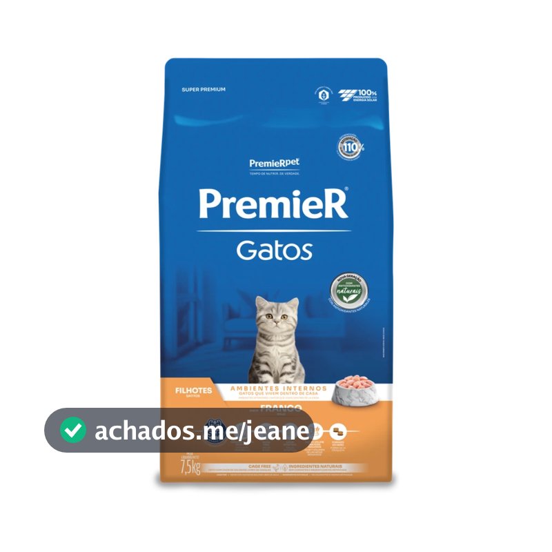 Ração Premier Gatos Filhotes Ambientes Internos Frango 7,5kg
