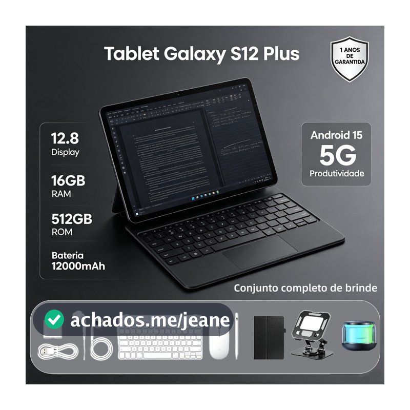 【Teclado e mouse gratuitos】Tablet S12 Plus 12,8 polegadas HD, bateria de 12.000 mAh Android 5G – Entrega rápida