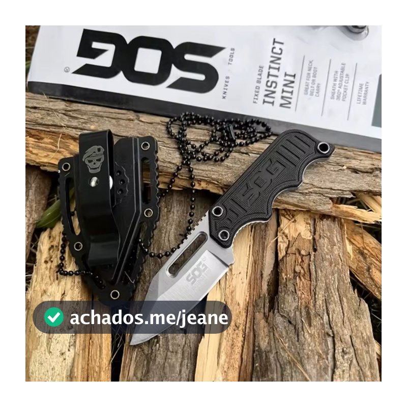 Mini Faca Sog De Pescoço Tatica Militar Sportiva Bainha G10  Clip e Corrente AÇO 5Cr15MoV Caça Pesca Acampamento Rustica