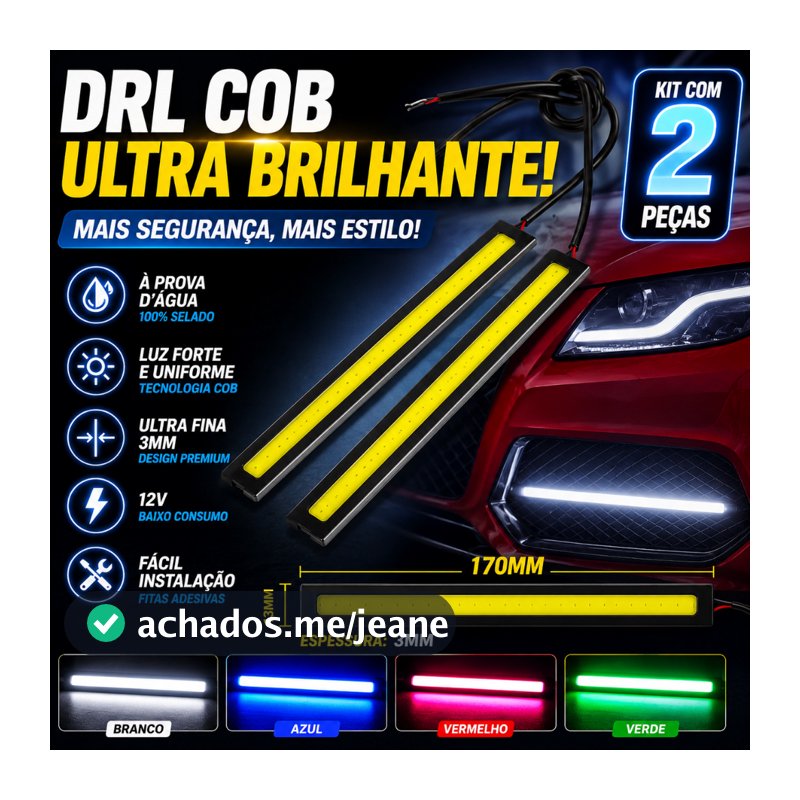 1 par Farol Auxiliar Barra Led DRL Longa 17cm Luz Diurna Super Branca 6000k ZEM