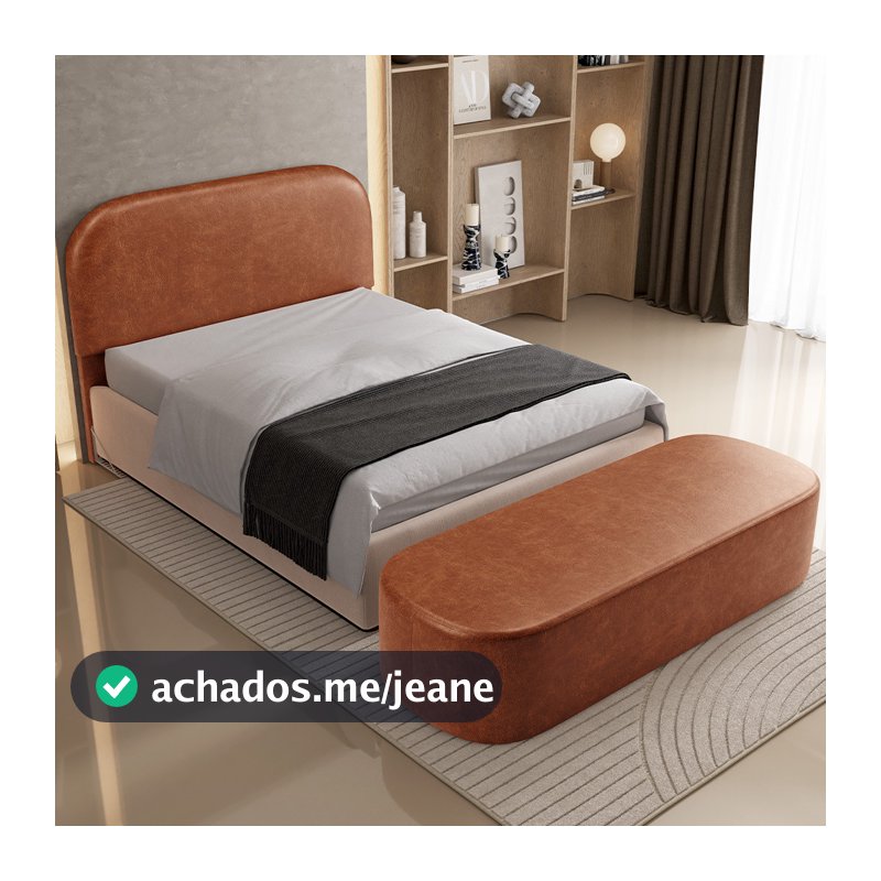 Cabeceira Cama Box Casal 140cm Lanna com Puff Recamier Doha W01 Couríssimo Camel - Lyam Decor