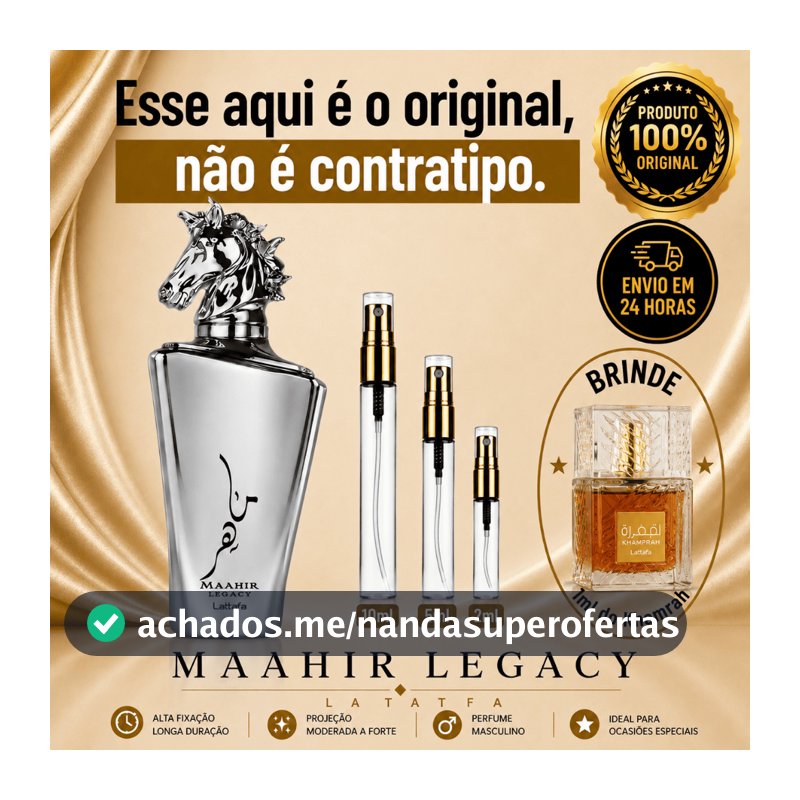 Maahir Legacy   Perfume Árabe Masculino - 100% ORIGINAL - Importado - Alta Fixação - Alta Projeção - Aromático Fresco