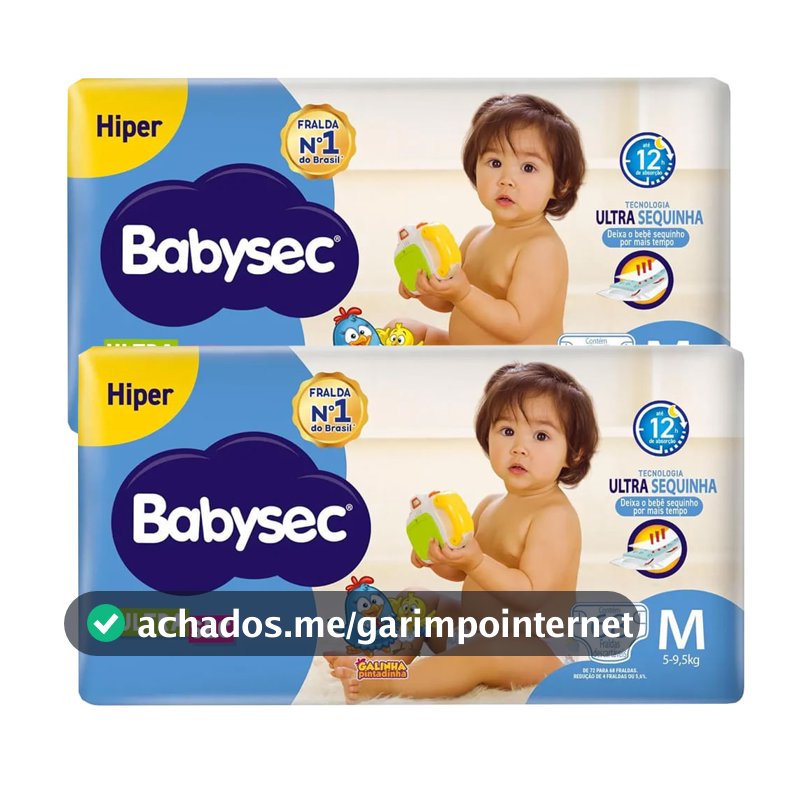 Kit Fralda Descartável Babysec UltraSec Hiper M 68 Unidades - 2 Unidades