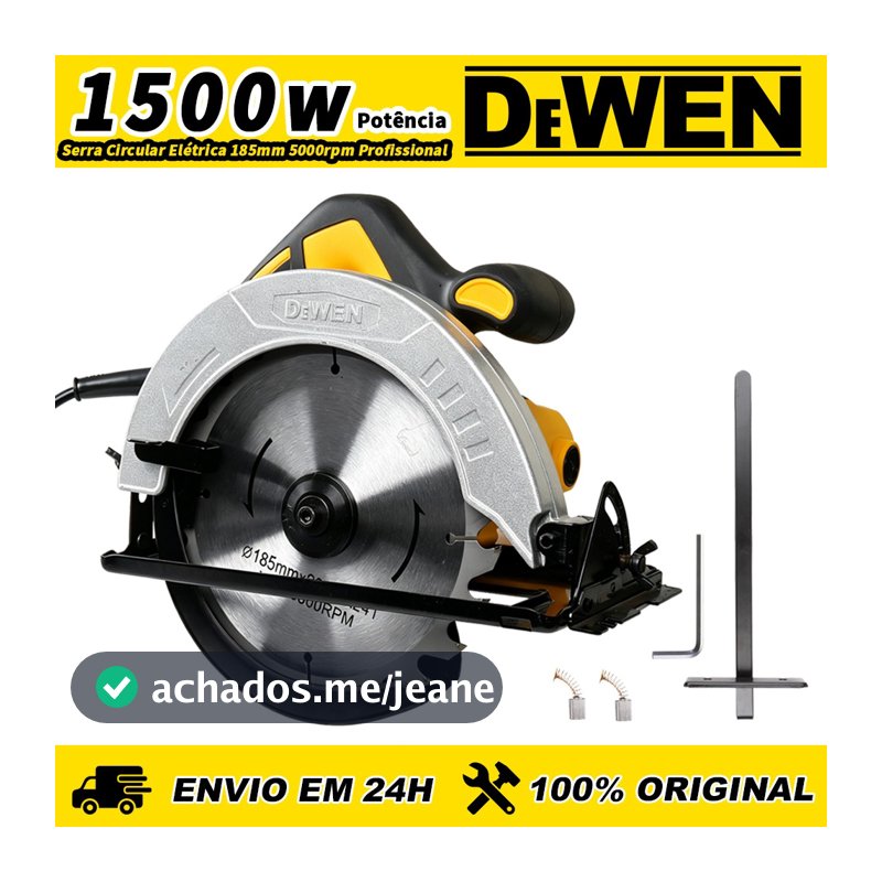 Serra Circular Elétrica 185mm 1500W 5000rpm Profissional com Guia Paralela e Sistema de Segurança Duplo