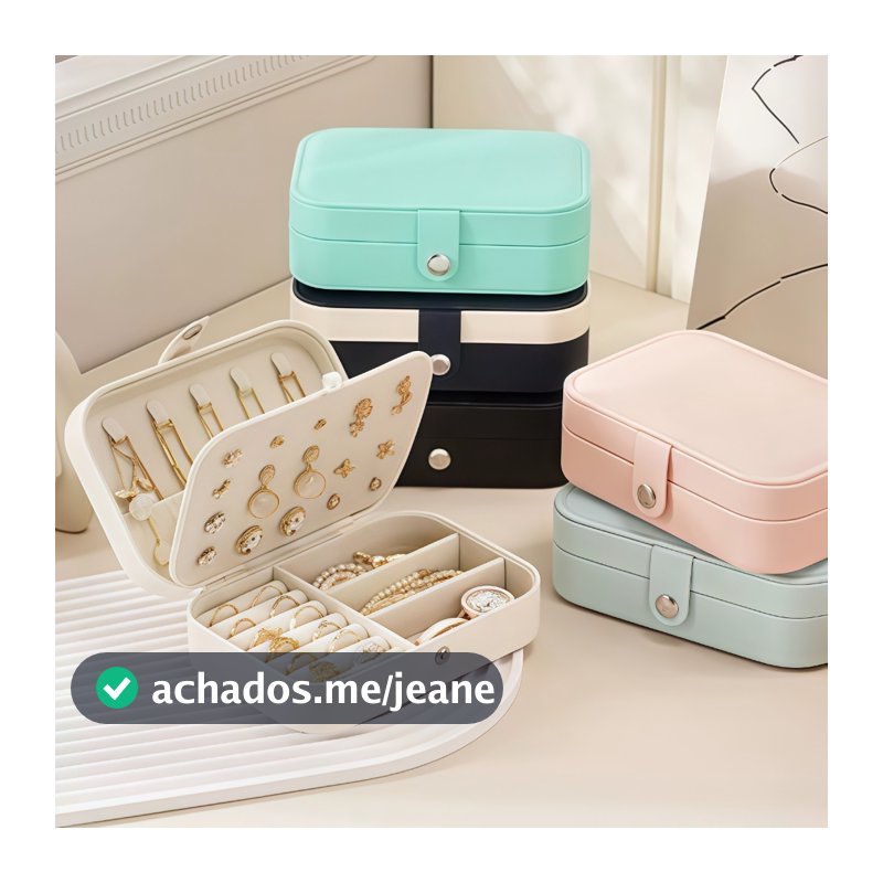 Porta Jóias Portátil Caixinha Bolsa de Armazenamento Colar Brincos Anéis