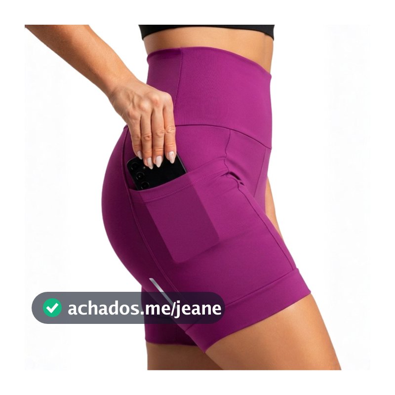 Bermuda de Corrida Feminina Cintura Alta Com Bolso e Detalhes Refletivos Fúscia Massam Fitness