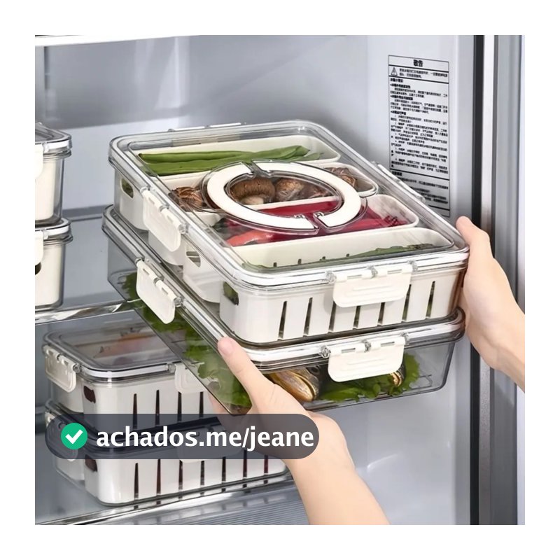Organizador de Geladeira Caixa Multiuso para Temperos e Especiarias Divisórias Removíveis com Tampa