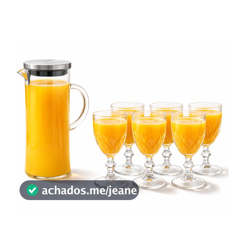 Kit Jogo Conjunto 6 Taças 320 Ml + Jarra Vidro 1L Tampa Inox