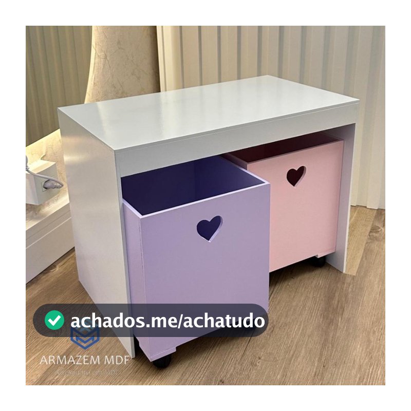 Organizador de Brinquedos Bancada Infantil 2 Gavetas Com Rodinhas em MDF