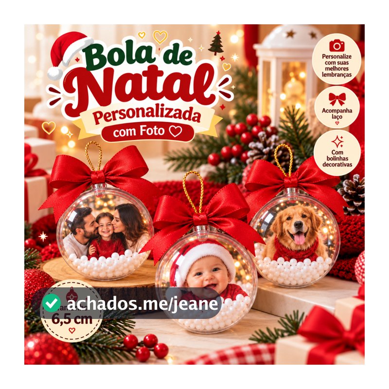 ENVIO RÁPIDO Esfera Bola de Natal Personalizada com Foto Lembrança de Natal Enfeite 6,5cm Decoração