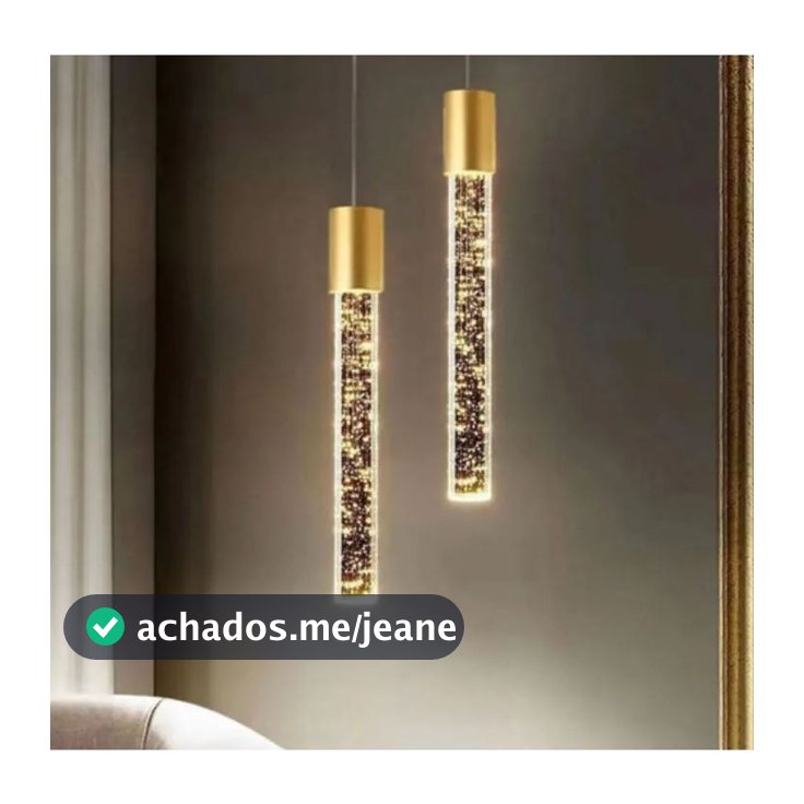 KIT 02 Lâmpada Pendente Tubo De Cristal Dourado 3em1: luz branca luz quente luz neutra