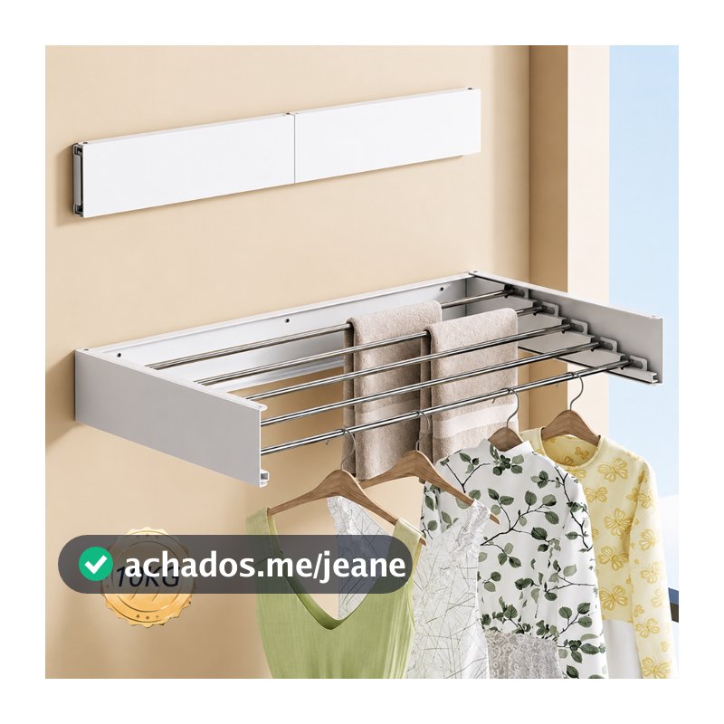 Varal de Parede Mágico Retrátil Branco 60/70/80/90/100/120 cm  Embutir Dobrável Grande Ajustável