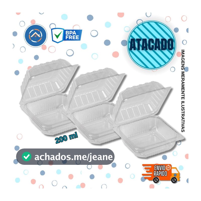 Embalagem para Delivery/Vendas de Bolo, Doces e Sobremesa - DOCE QUADRADO 200ml (641) c/50un, c/100un, c/200un e c/300un