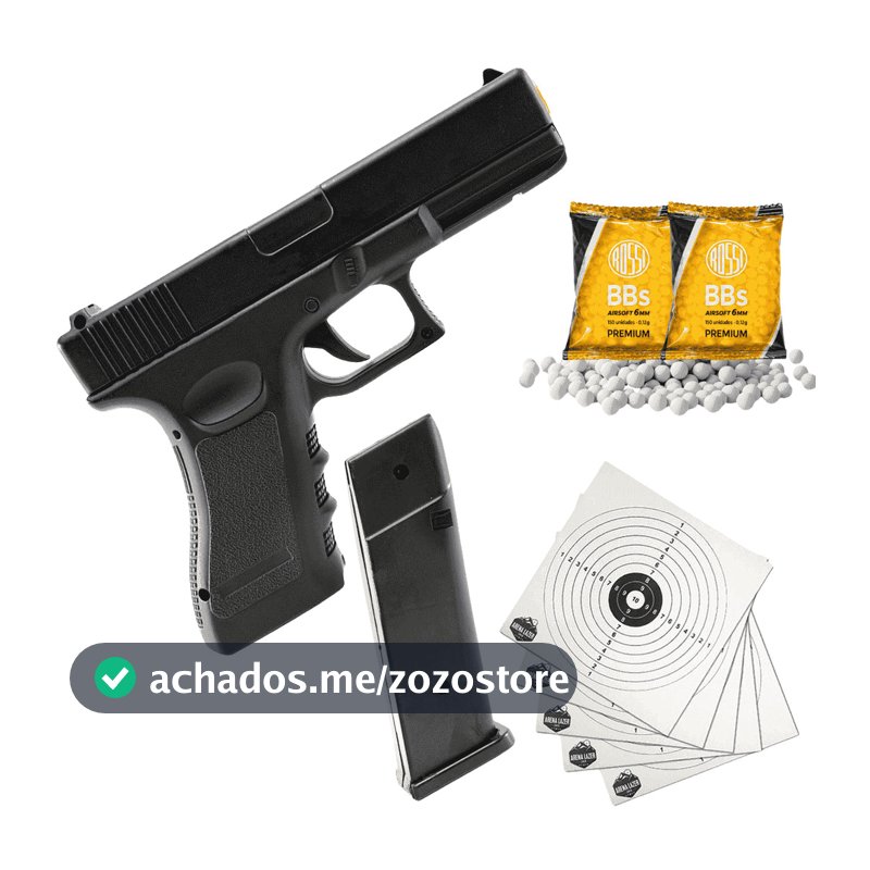 Kit Pistola Airsoft Vigor GK-V20 Full Metal Spring 6mm 180FPS + BBs Rossi + 5 Alvos Cartonados