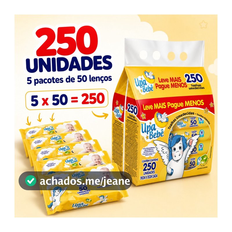 Lenço Umedecido Bebê To Umed Upa Kit 5x50 Unidades Total 250 Uso Diário