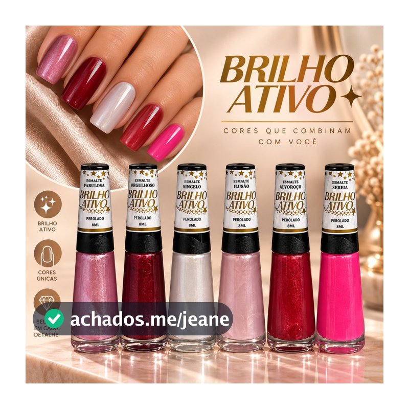 Kit 6 Esmaltes Efeito Perolado Brilho Ativo 8ml