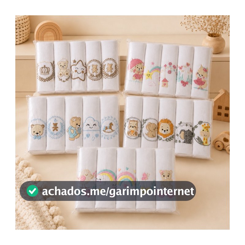 Kit Fralda De Pano Bordada 100% Algodão Tecido Duplo Fraldinha de Ombro para Amamentação Bebê 70cm