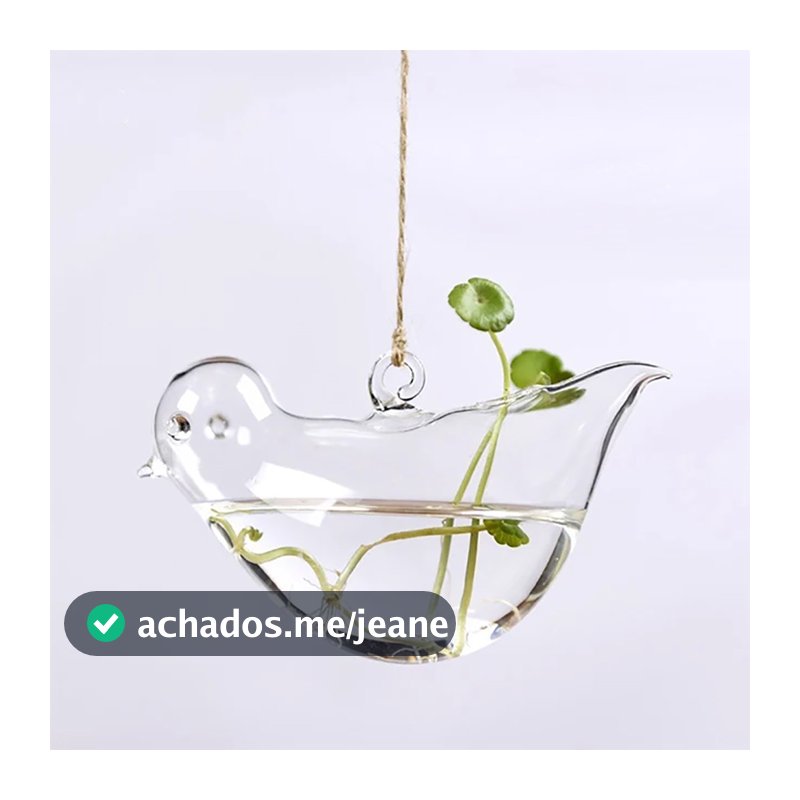 Vaso Suspenso Pássaro Vidro Transparente Decoração