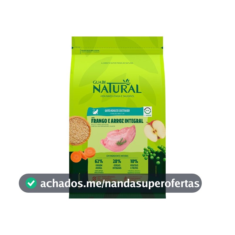 Ração Guabi Natural Gatos Castrados Frango e Arroz 7,5kg