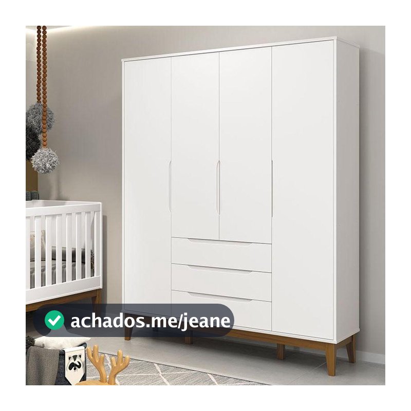 Cômoda Com Porta E Guarda Roupa Infantil Classic Elfe Branco Acetinado Amadeirado - Reller