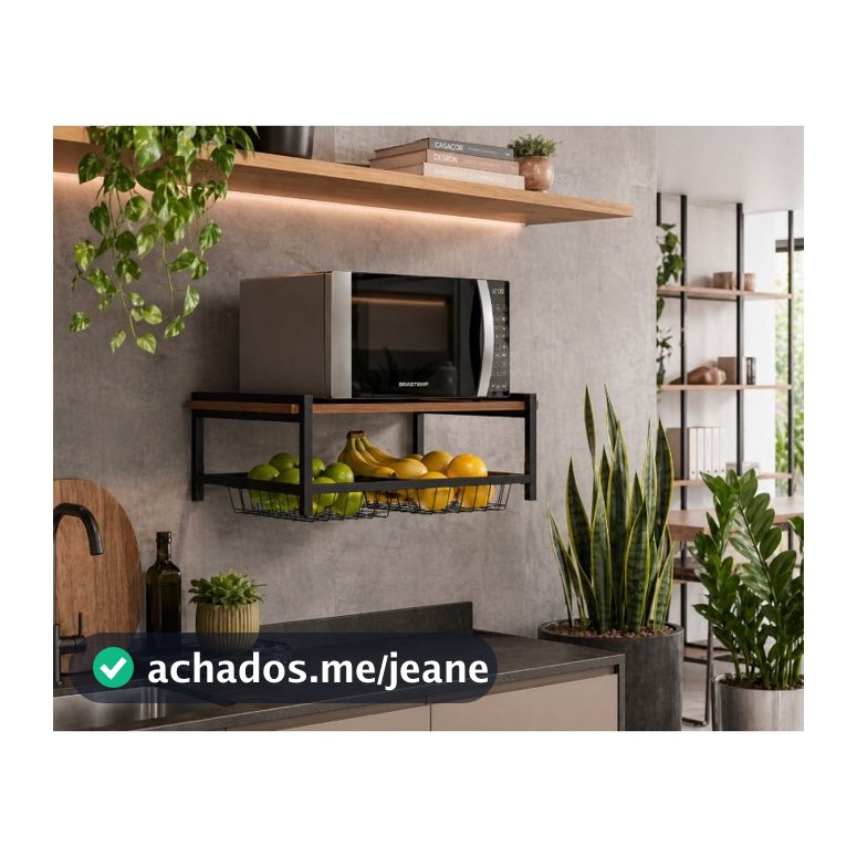 Fruteira De Parede Com 2 Cestos Aço Estilo Industrial Suspensa Suporte Microondas Resistente Forte
