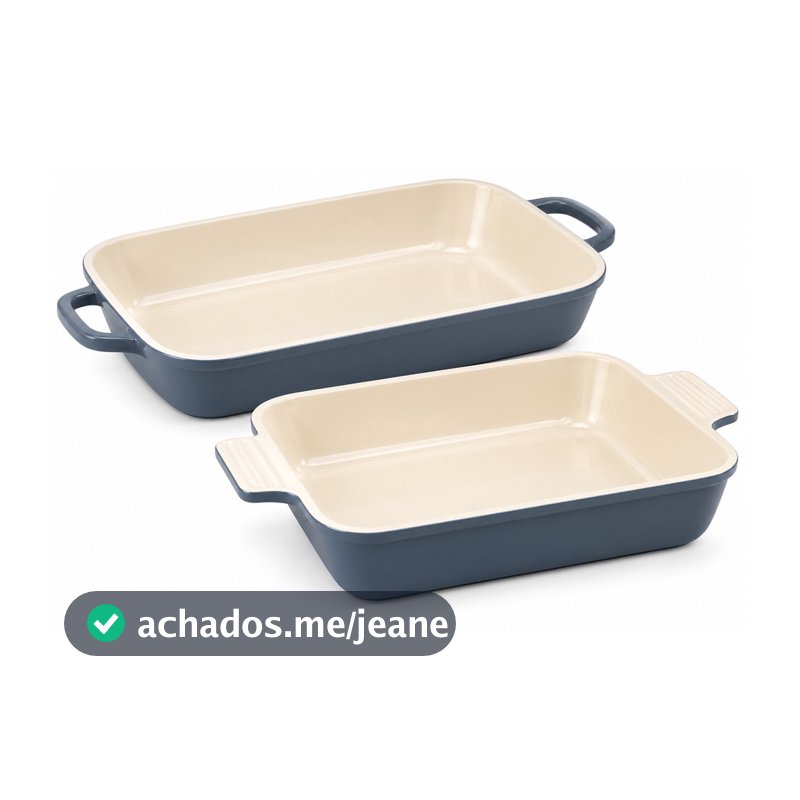 Kit 2 Travessas Refratária c/ Revestimento Cerâmico Amalfi Grigio - Vista Home